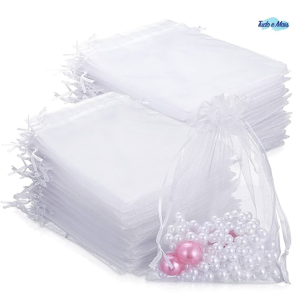 Kit 10/20/50/100 Embalagem Organza 7x9 9x12 10x15 Branco para Presentes