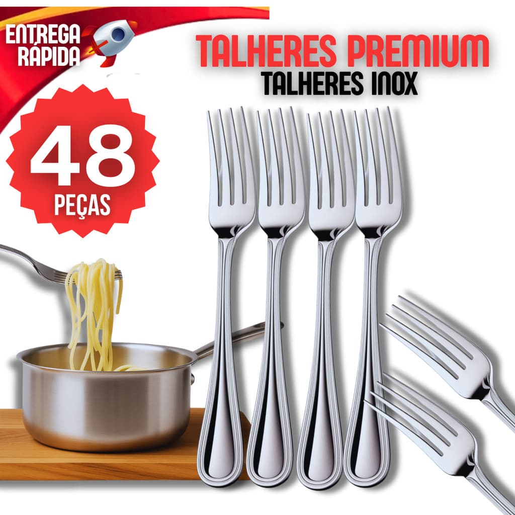 Conjunto 48 Garfo Talheres 100% Aço Inox Garfos Premium Cozinha Lanchonete Restaurante Buffet Casa