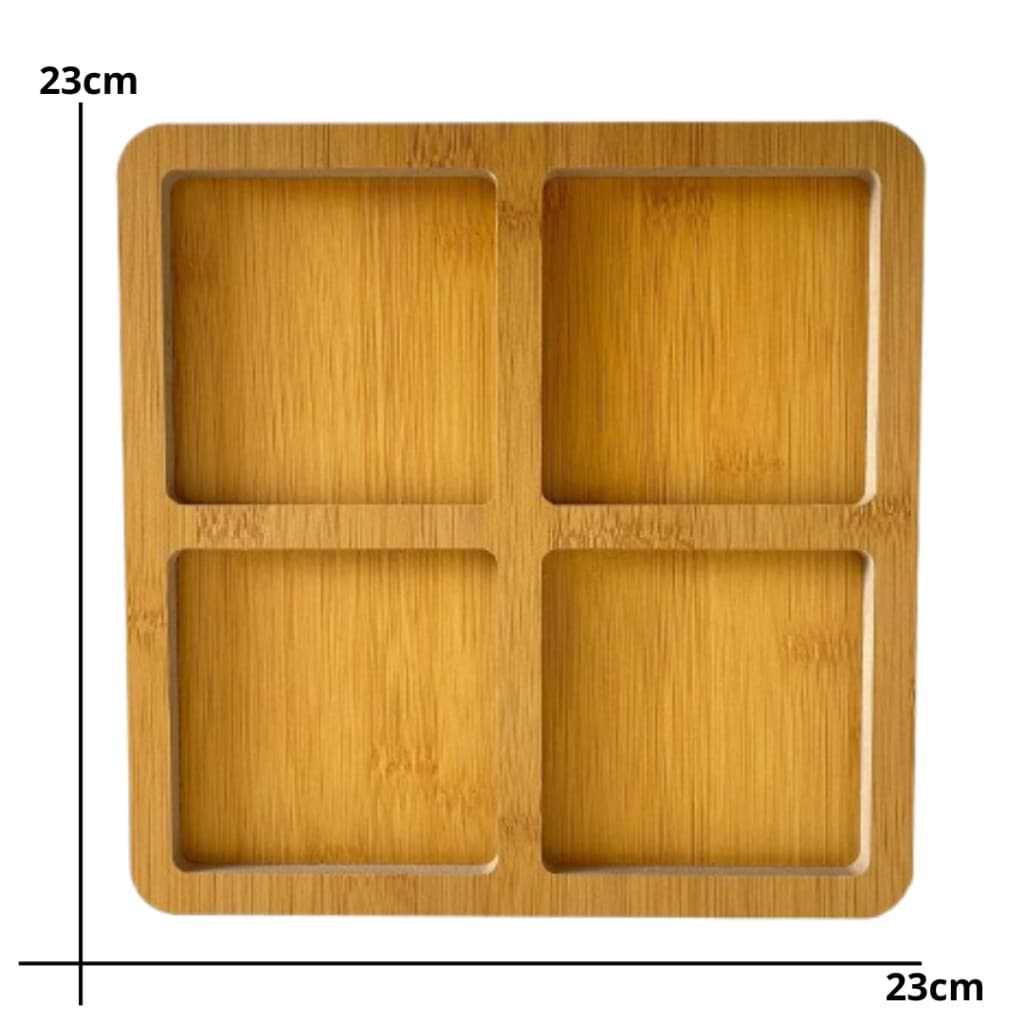 Tábua para Petisco Quadrada com 4 Divisórias - Frios, Aperitivos, Salgadinhos - Petisqueira