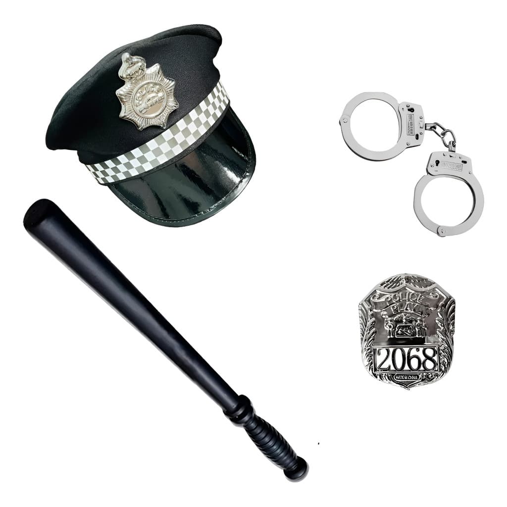 Fantasia Policial Quepe Algema Cassetete  Carnaval Adulto Preto Feminina Masculina