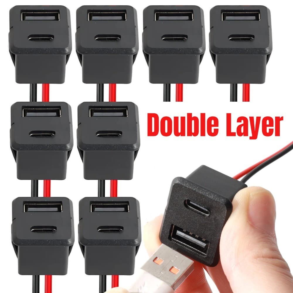 Dupla Camada Tipo-C Porta USB Carro Montado Carregamento Fêmea Suporte De Alimentação Universal 5V 2A Conectores De Tran