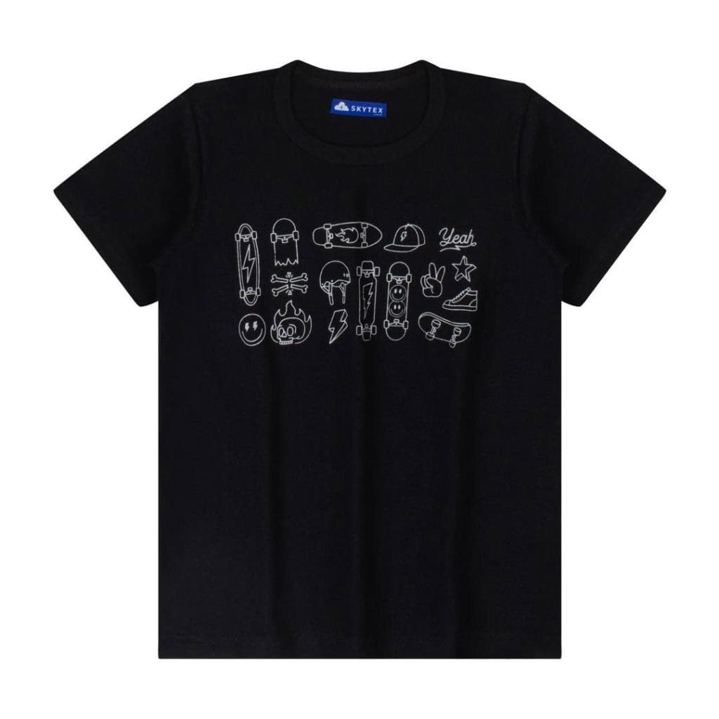 Camiseta T-shirt Infantil Algodão Estampada Skate Icons Preta - 3 ao 14