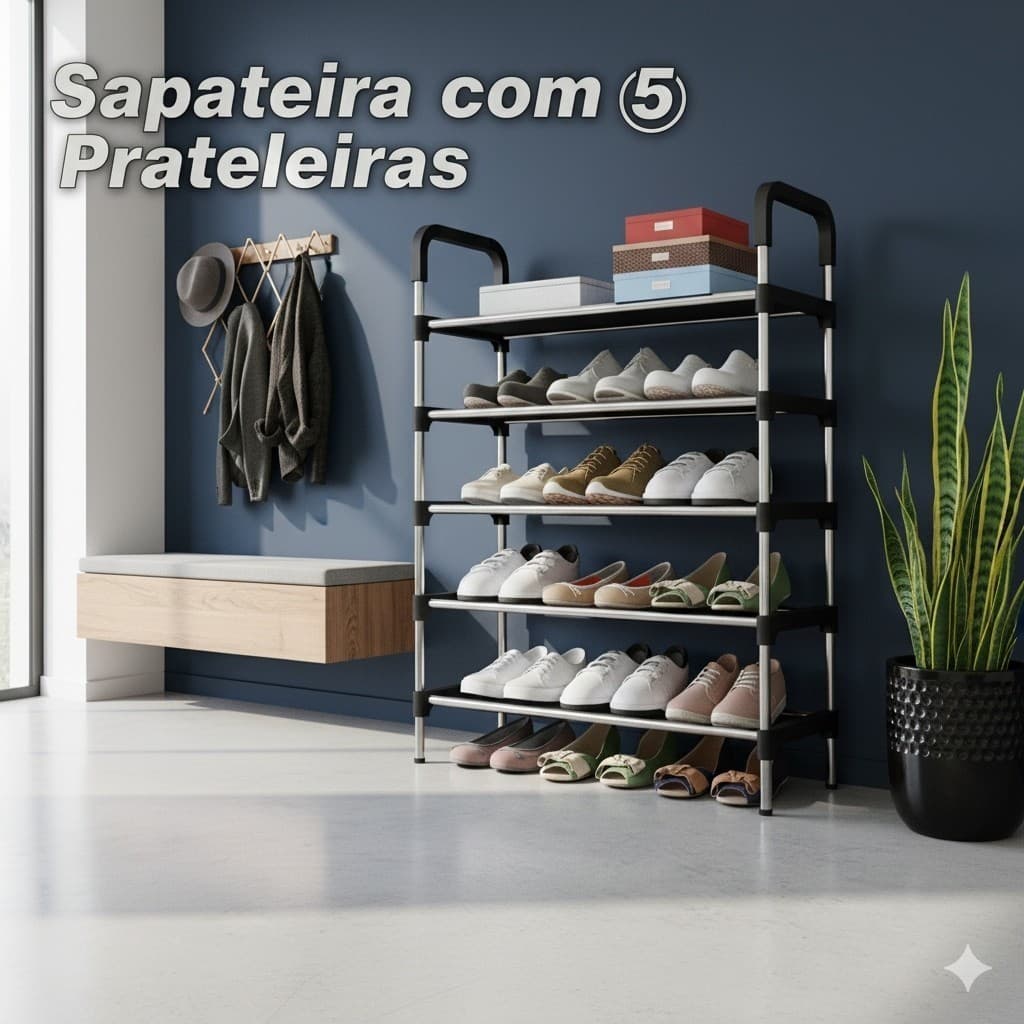 Sapateira Vertical Ajustável 5 Prateleiras 18 Pares Aço Resistente Luxo Organizador Porta Sapatos
