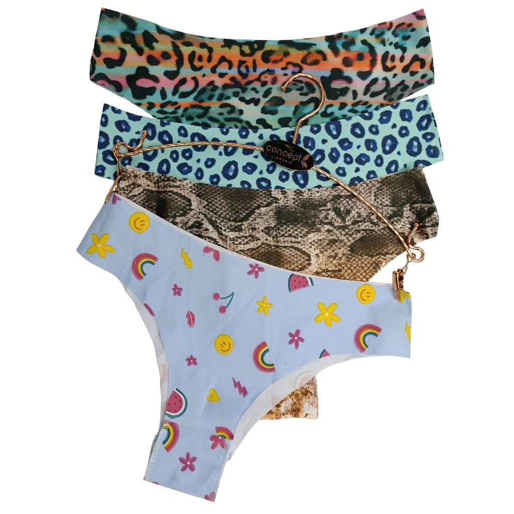 Kit 5 Calcinha Sem Costura Estampada Feminina Corte a Laser Conforto