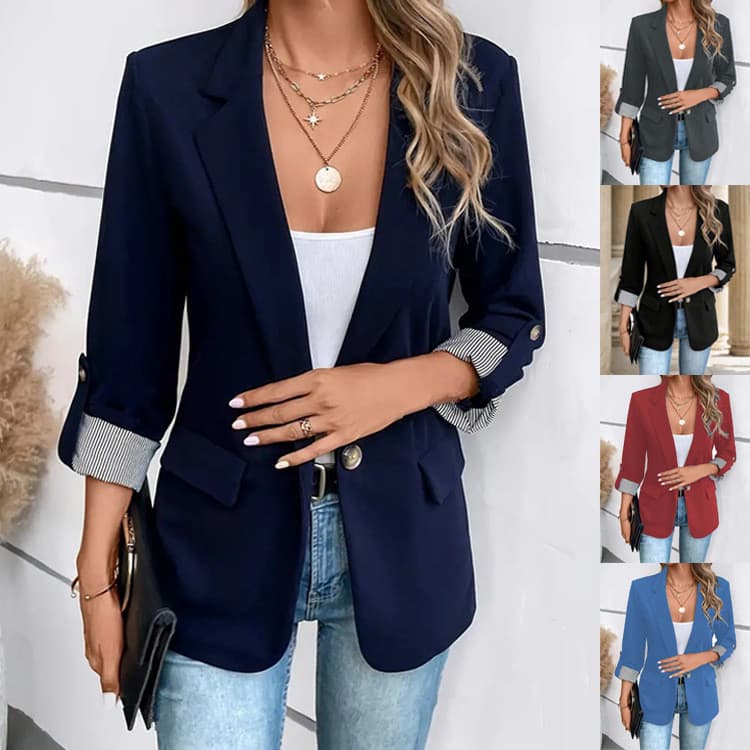 Blazer Feminino Empresarial Manga 3/4 Slim Fit Jaqueta De Trabalho Para Escritório