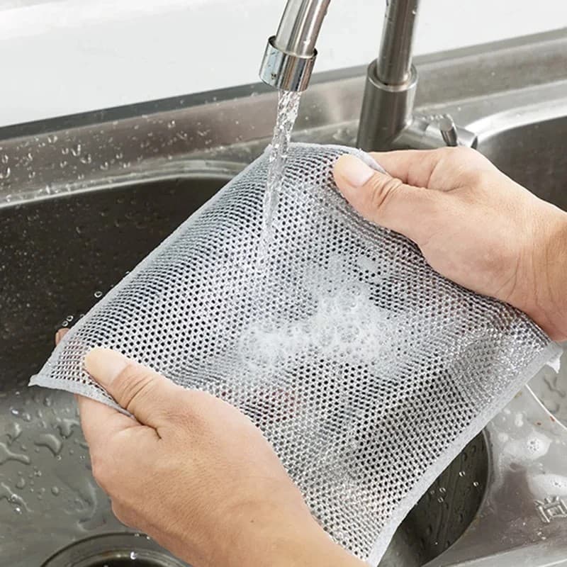 Kit 5 Panos De Aço Para Limpeza De Cozinha Fogão Reutilizável De Malha Metálica – Multiuso, Antiaderente, Não Risca