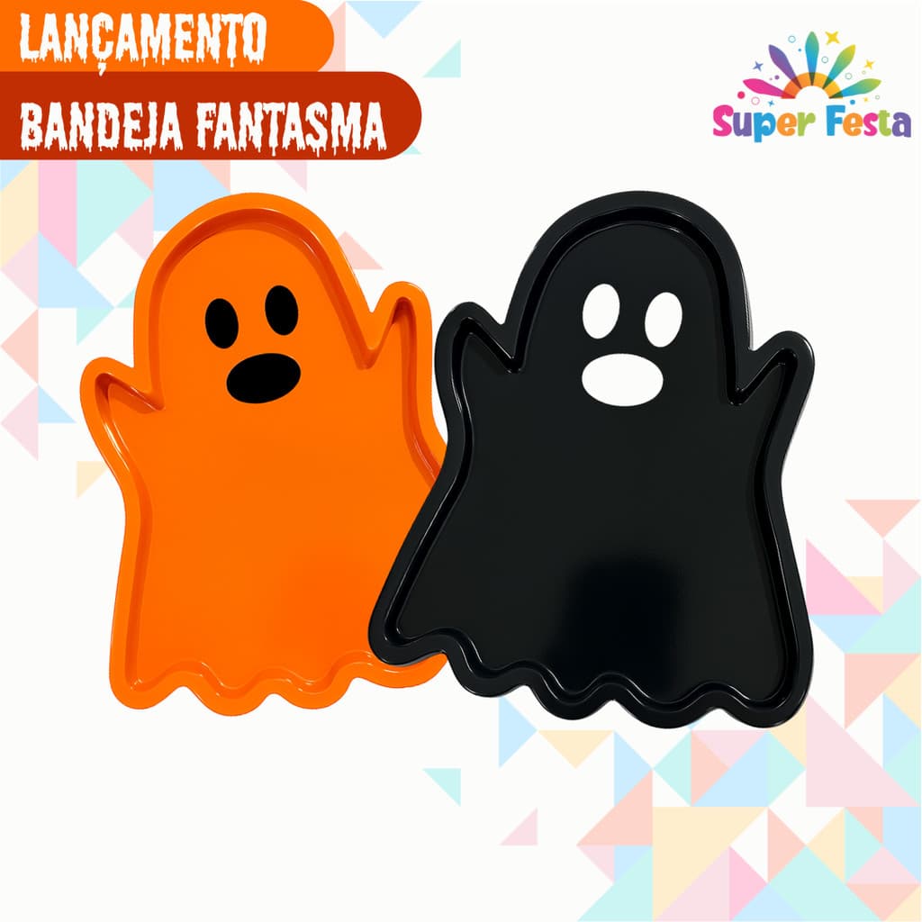 Kit c/ 2 Bandejas Petisqueira Halloween Fantasma Decoração Festa