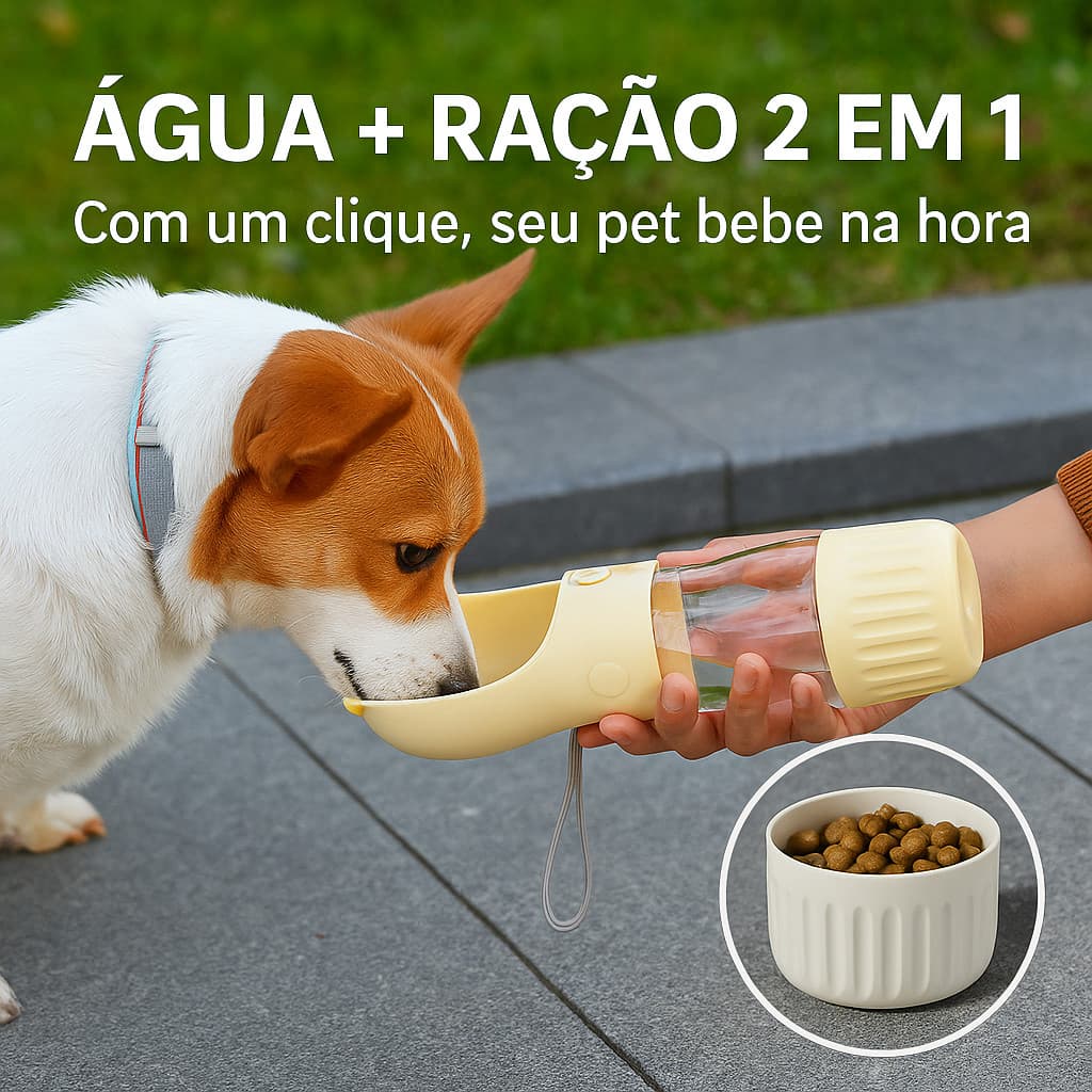 Bebedouro Portátil p/ Cães – Garrafa de Água Pet p/ Passeios e Viagens