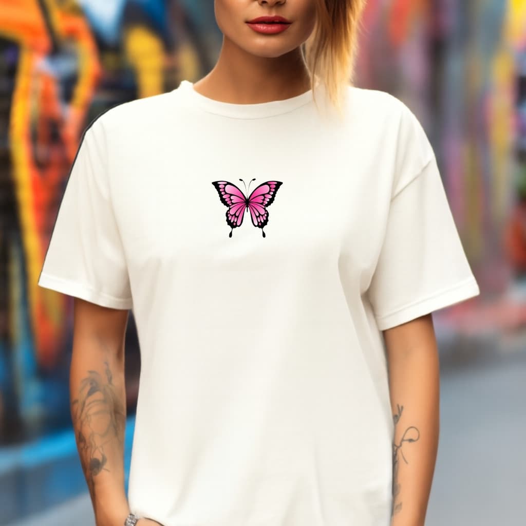 Camiseta Feminina Borboleta Colorida 100% Algodão Premium Top Envio Imediato