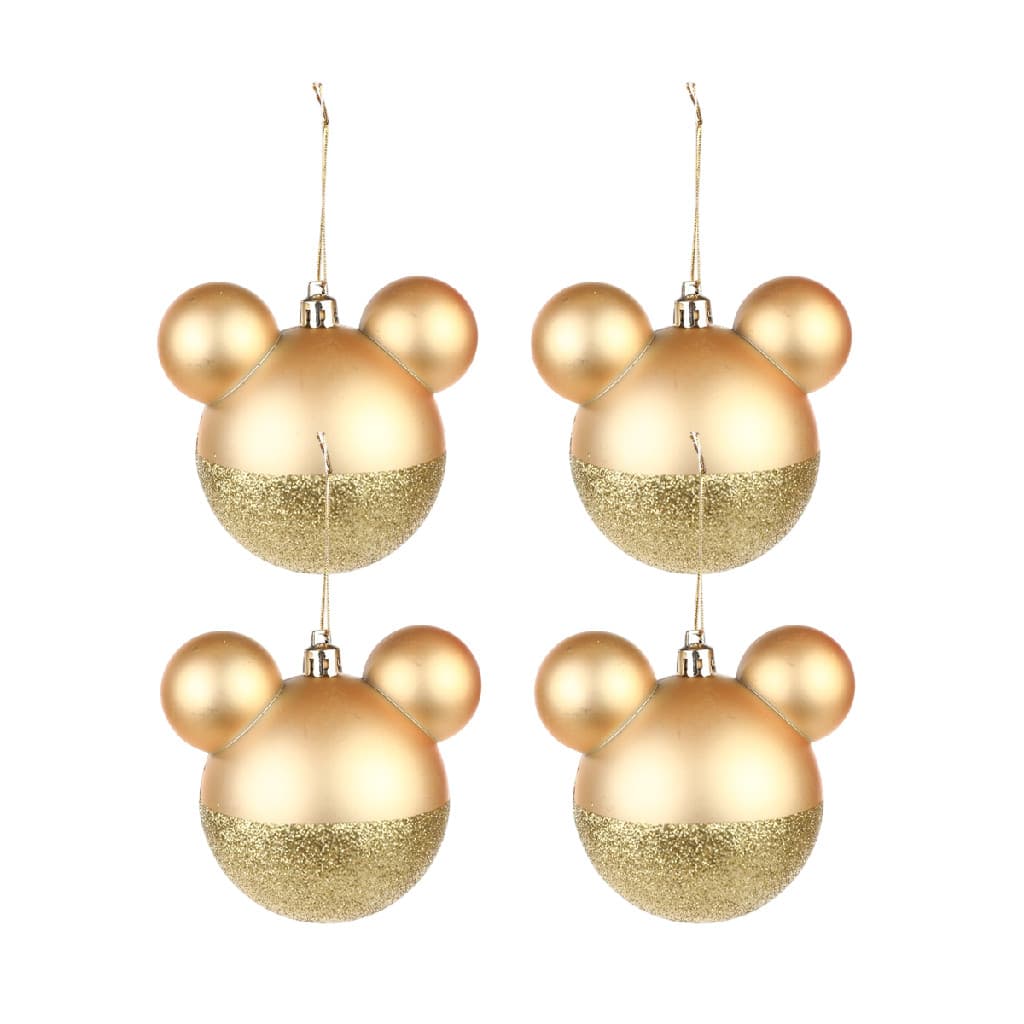 Kit com 4 bolas de natal mickey mouse dourado com glitter para arvore 8cm