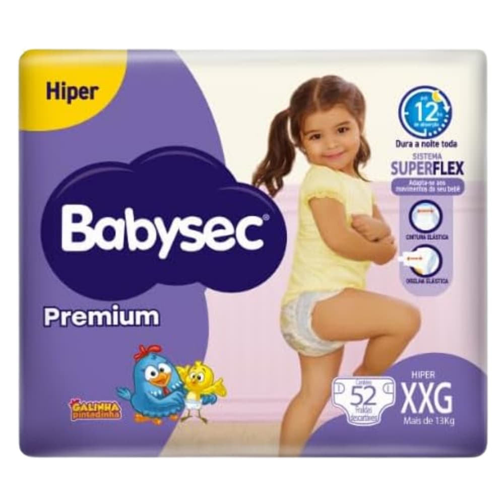 Fralda BabySec Premium Hiper XXG Galinha Pintadinha Pacote c/52un – Economia e Conforto