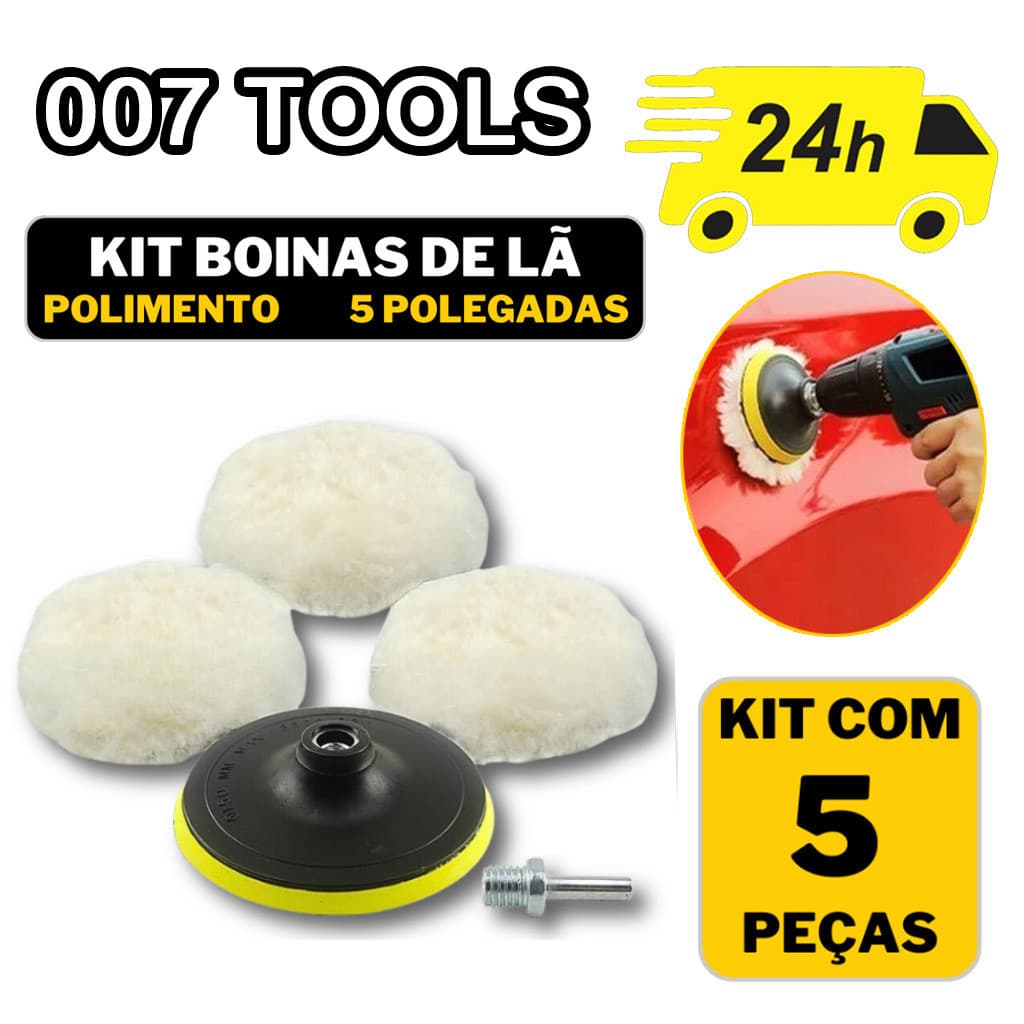 Kit 3 Boina De Lã Polimento Automotivo Suporte Com Velcro Para Politriz Parafusadeira E Furadeira 125MM