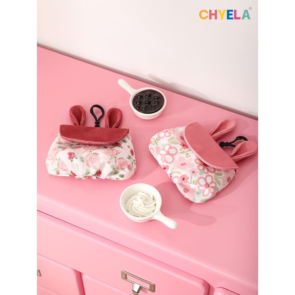 Caiyilai x caneta de prato de primeira mão rosa moeda bolsa Mini pequeno saco coelho fone de ouvido saco de armazenament