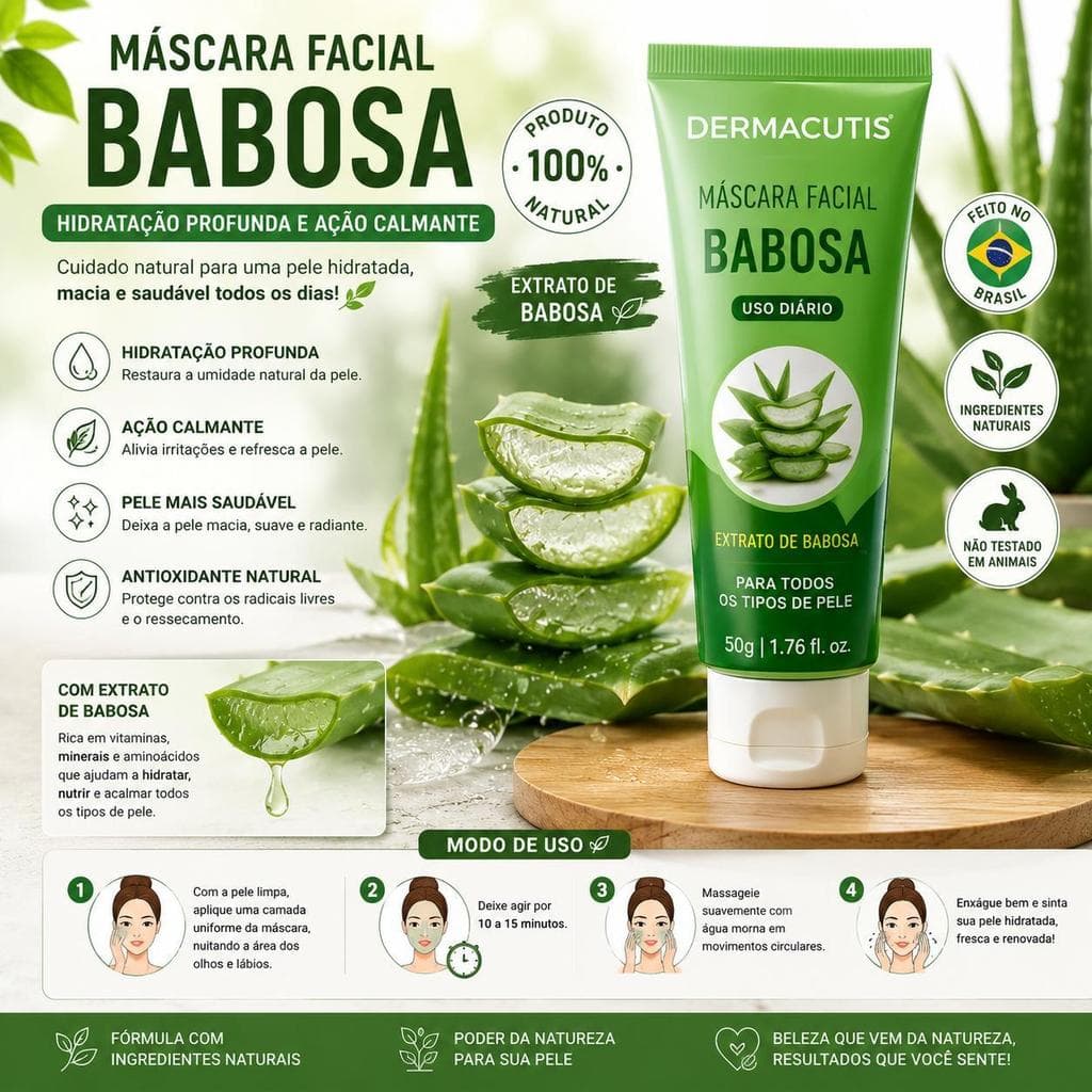 Máscara Facial Natural Dermacutis 50g Hidratação Profunda Produto Brasileiro
