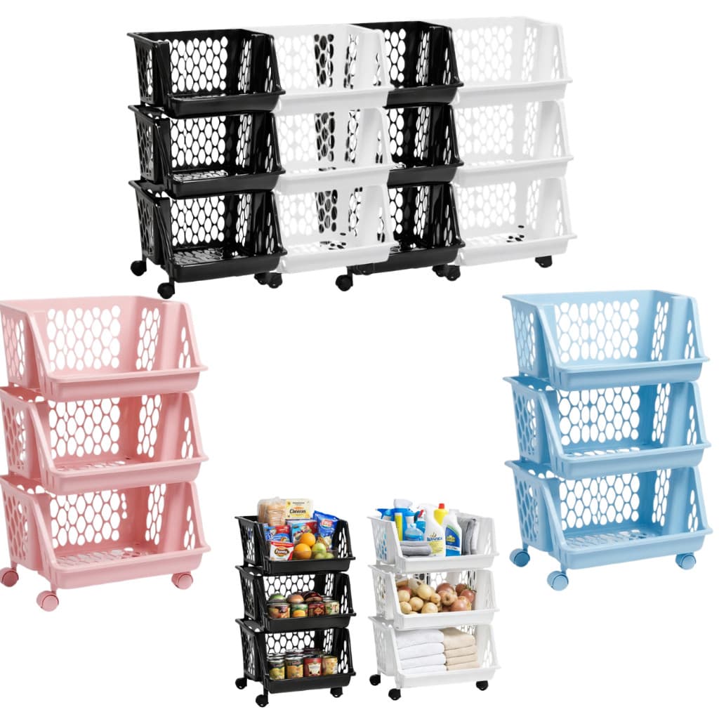 Kit 3 Cesto Organizador Quarto Maquiagem Bebe Fruteira De Chão Modular 3 Andares Organizadora Limpeza Brinquedos