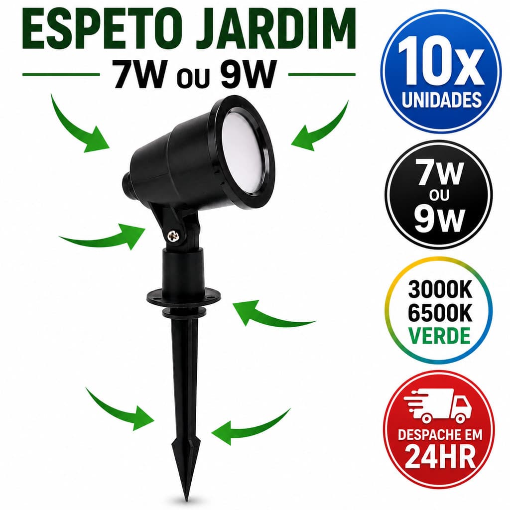 Luminária Espeto Jardim 7W / 9W LED | Luz de Gramado | À Prova D'àgua IP65 | Luz Branco Frio | Branco Quente | Verde