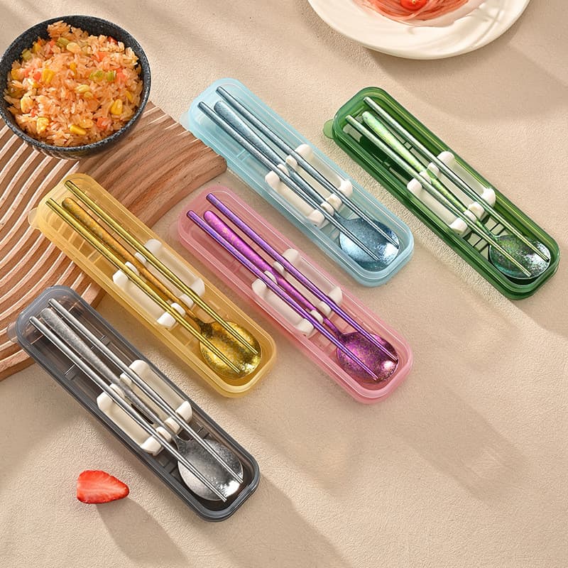Conjunto de hashis e colher de titânio puro, utensílios de mesa portáteis de cristal de titânio, conjunto de três peças
