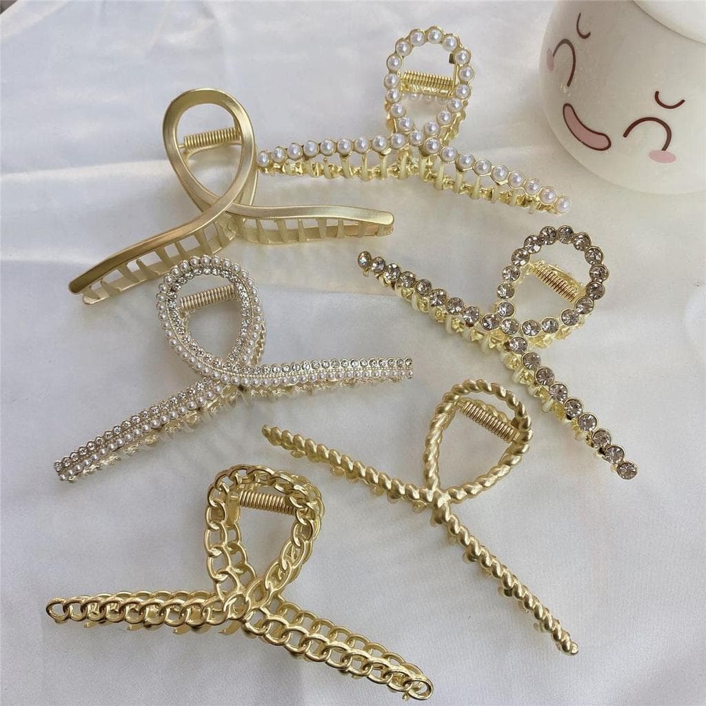 Novo Oversized cruz Grab clip dupla fileira pérola strass volta cabeça placa grampo de cabelo elegante simples tubarão c