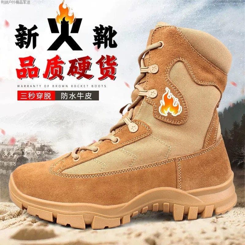 Botas de treinamento de combate à prova d'água de couro genuíno genuíno absorção de choque confortável zíper lateral bot