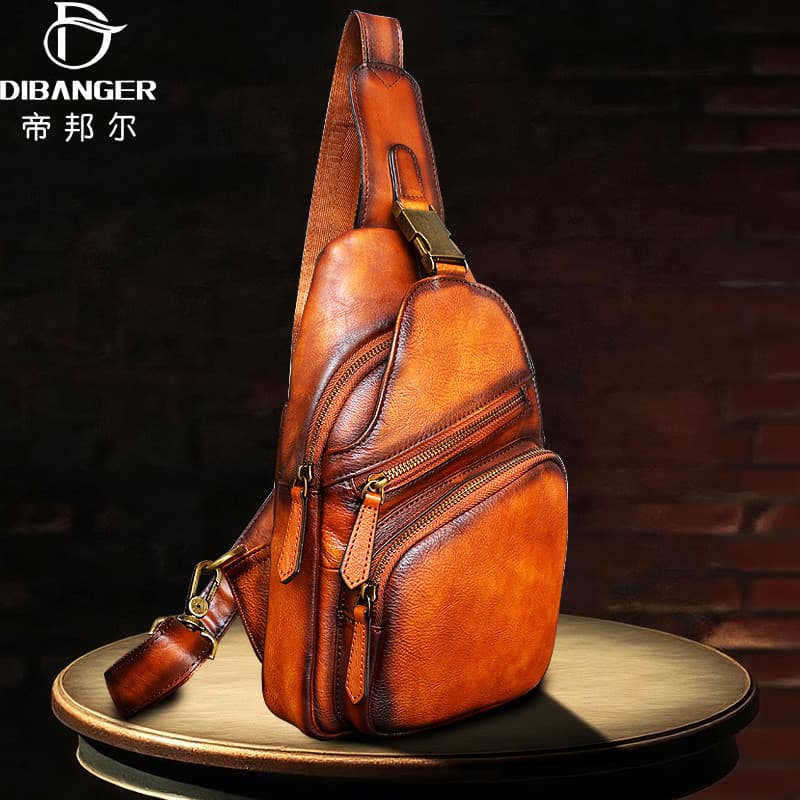 Bolsa de peito masculina novo estilo moda couro genuíno Retro bolsa de ombro saco do mensageiro primeira camada de couro