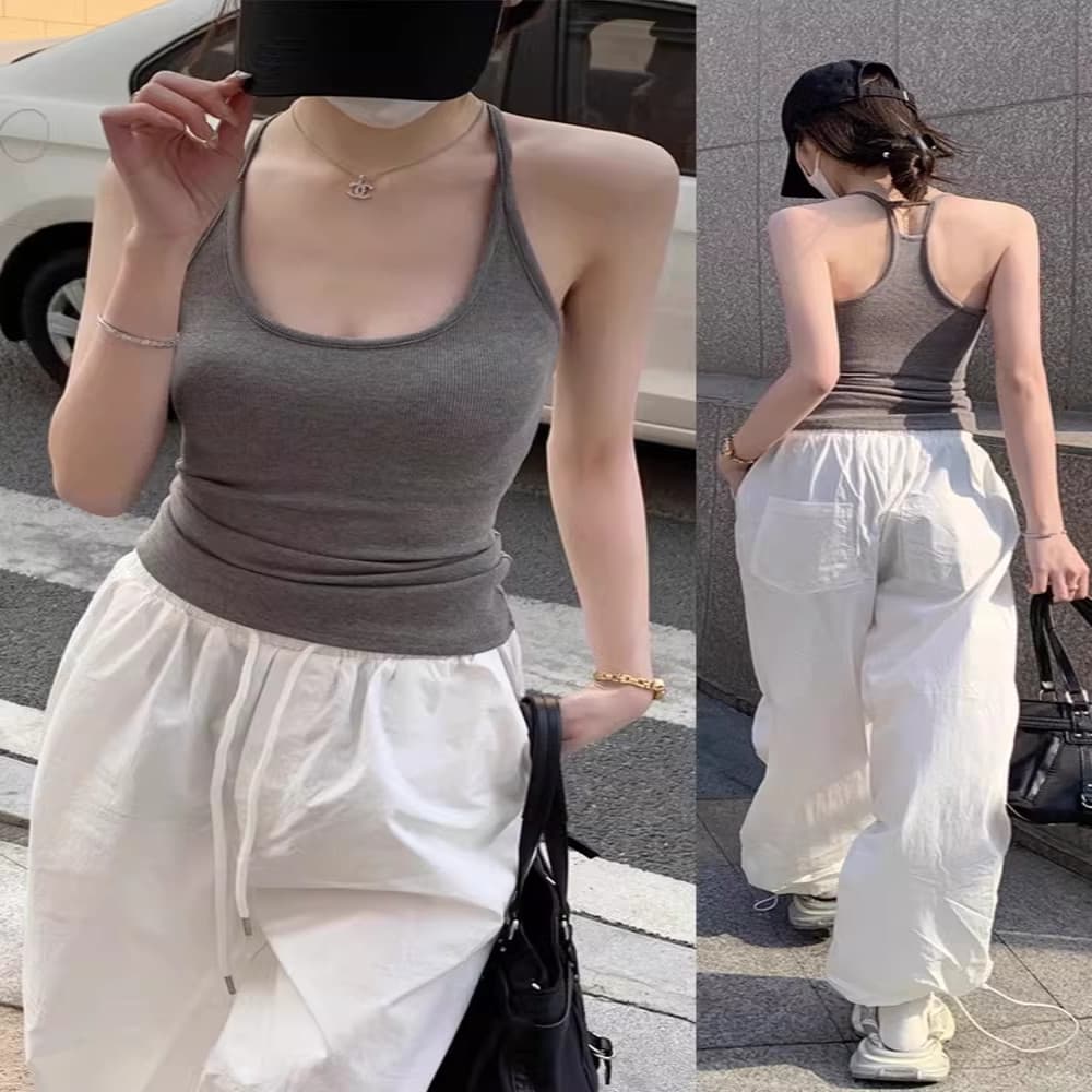 High-End sentimento U-pescoço Halterneck estilingue feminino verão exterior Wear com almofada no peito Bottoming topo qu