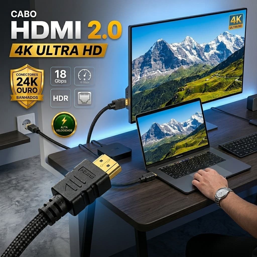 Cabo HDMI 2.0 4K Ultra HD 18Gbps HDR Para Smart TV Box  TV Monitor Notebook Projetor- 1m 2m 3m 5m