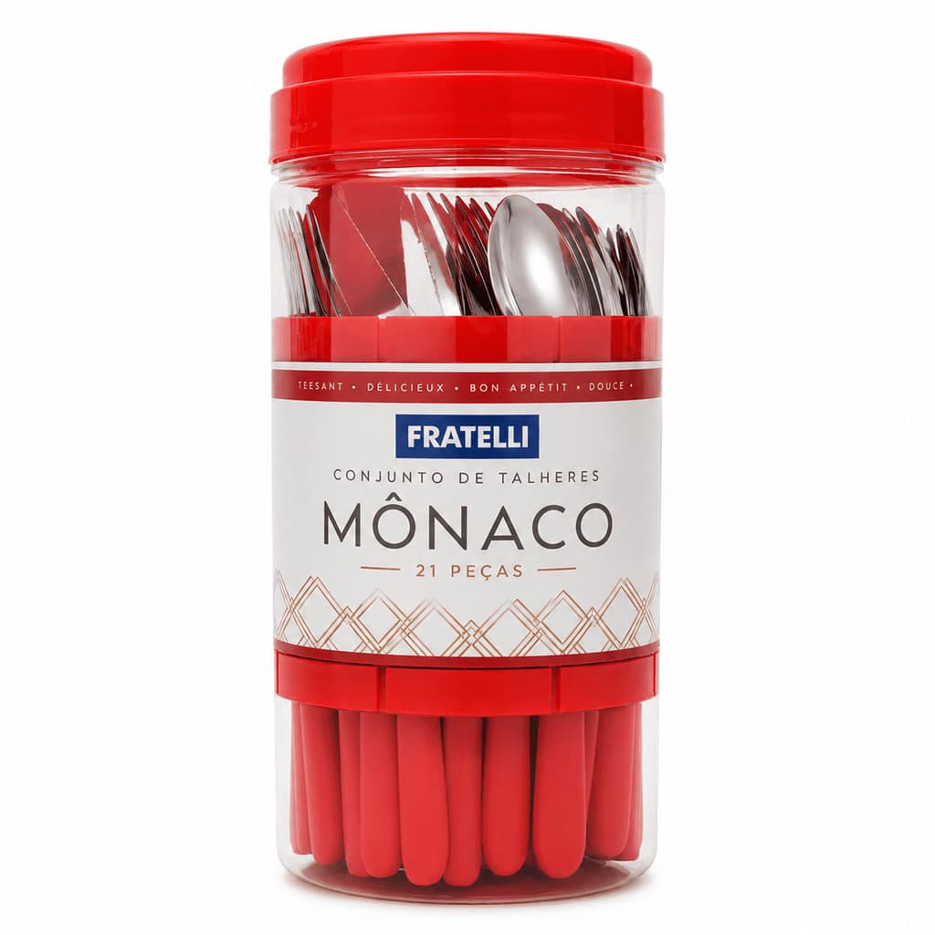 Conjunto Talheres Mônaco 21 Peças Vermelho Com Pote
