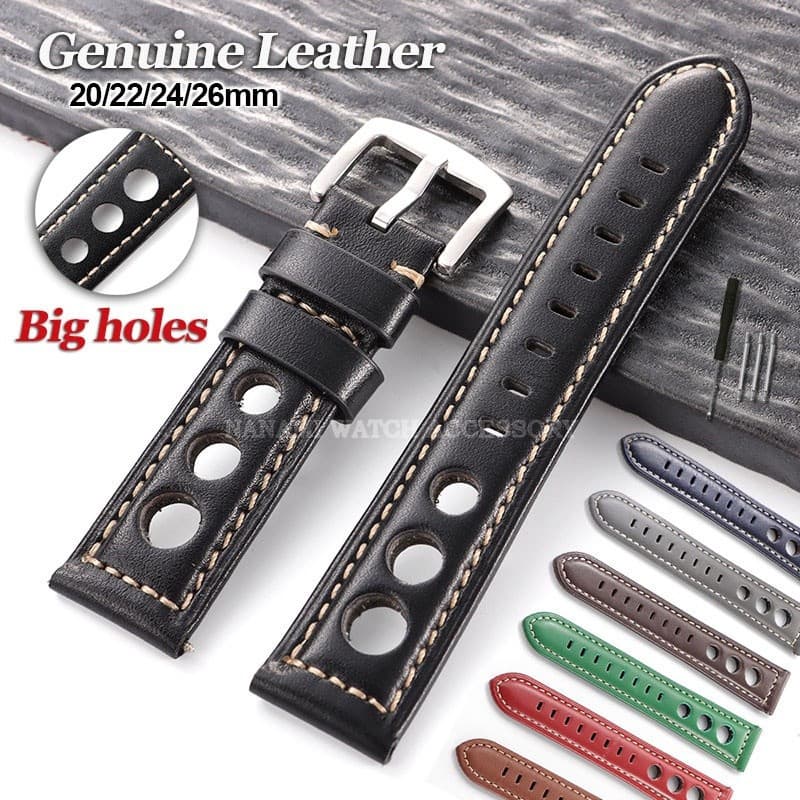 Pulseira De Relógio De Couro Genuíno Vintage 20mm 22mm 24mm 26mm Poroso Respirável Camada Superior Pulseiras Masculino F