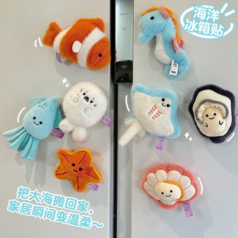Ímã Magnético De Geladeira De Animal Marinho , Brinquedo De Pelúcia , Selo , Peixe-Palhaço , Estrela Do Mar , Boneca Min