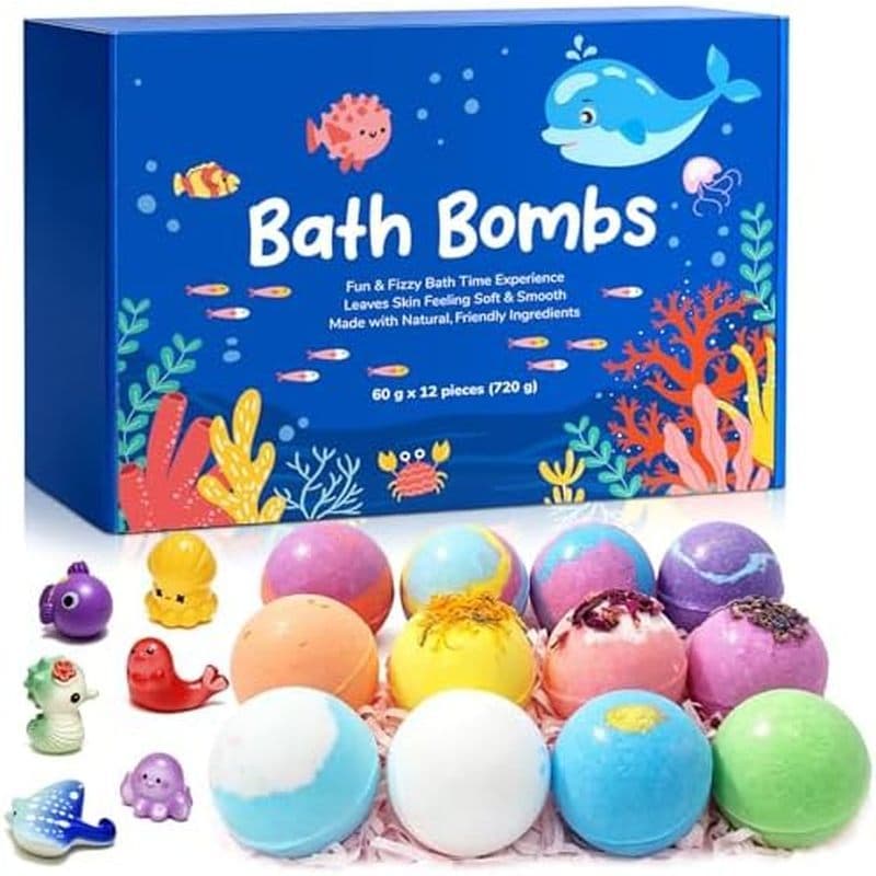 Conjunto De Bombas De Banho Com Tema Oceano Amuletos De Criatura Marinha Oculta , 12 Coloridas E Efervescente Para Relax