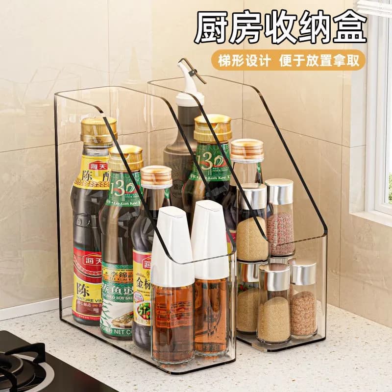 Caixa de armazenamento de cozinha Design Trapezoidal tempero Rack de armazenamento caixa de armazenamento transparente f