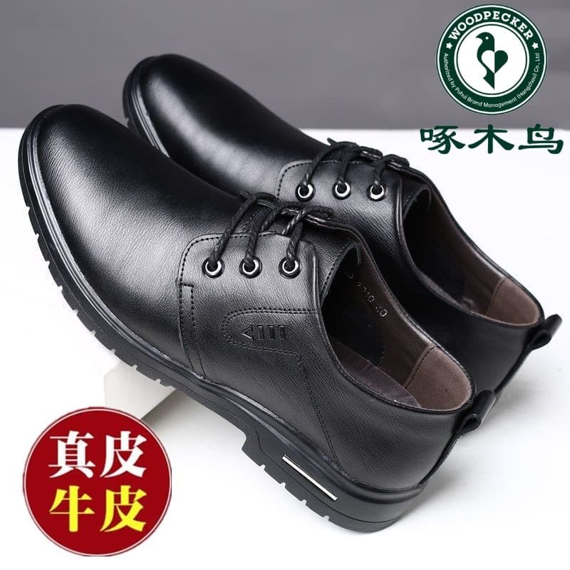 Woodpecker sapatos masculinos outono novo estilo de couro genuíno sola macia sapatos casuais de couro respirável preto n