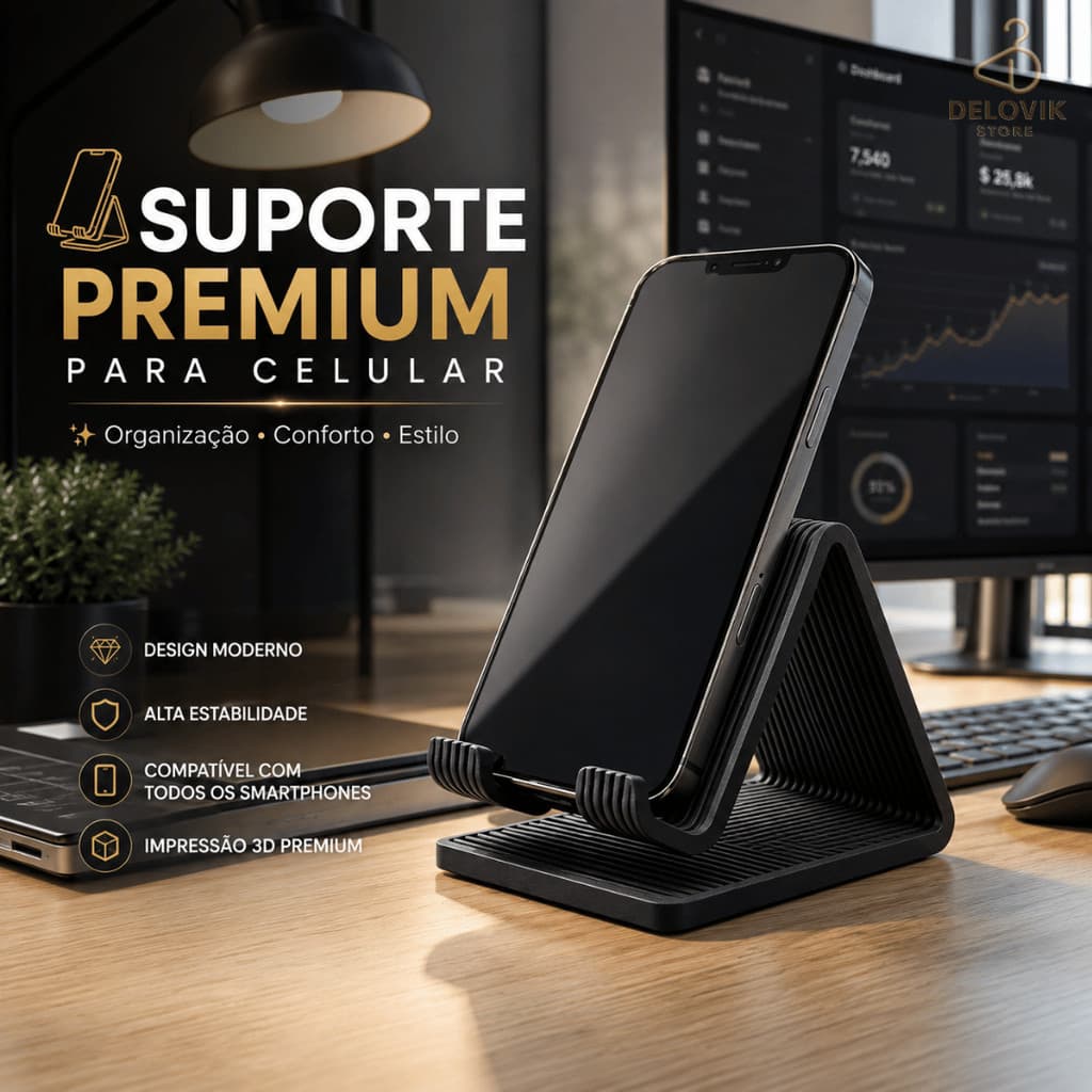 Suporte para Celular de Mesa Premium | Design Moderno para Escritório, Home Office e Estudos