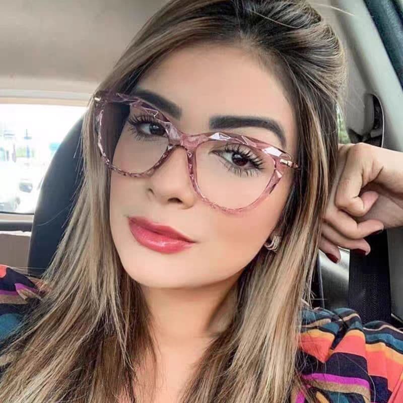 TB Óculos + Caixa femininos leves, quadrados, transparentes e rosados, grau, armação Moderna