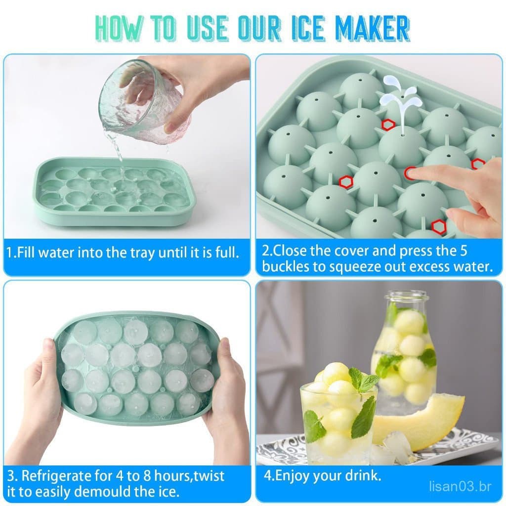 Forma de Gelo de Silicone Elástico 22 Bolas de Gelo com Tampa, Forma de Gelo Livre de BPA para Congelar Cubos de Gelo Ca