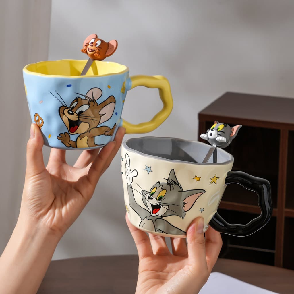 [Frete grátis] Copo de água Copo térmico Copo de café Caneca fofa de desenho animado Copo de água Caneca de gato e rato