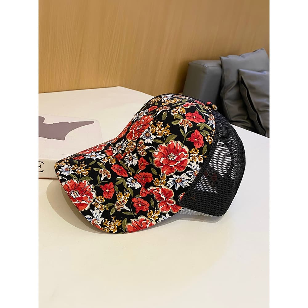 Versão coreana flor respirável gaze boné feminino verão novo estilo viagem ao ar livre All-Match chapéu de sol na moda b