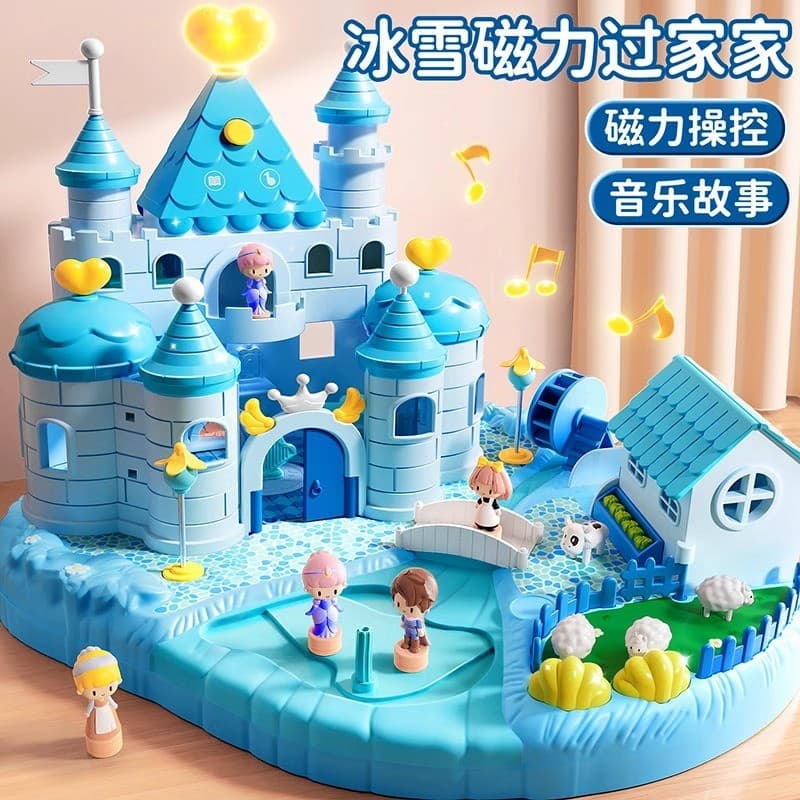 Brinquedos para meninas, casa de brincar magnética, Princesa Elsa, casa de bonecas castelo para meninas, presente de ani