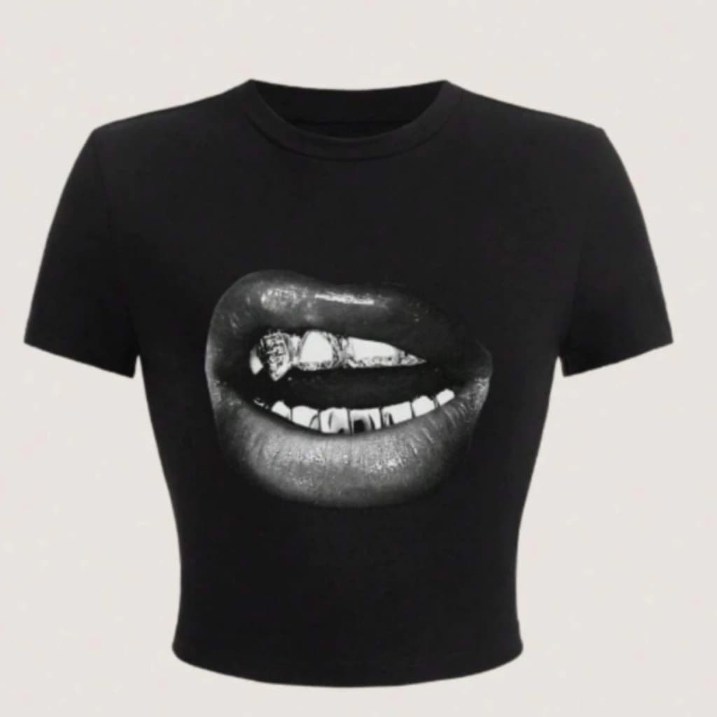 Cropped Slim Estampa Vintage Urbana Tecido Leve De Algodão Moda Y2k