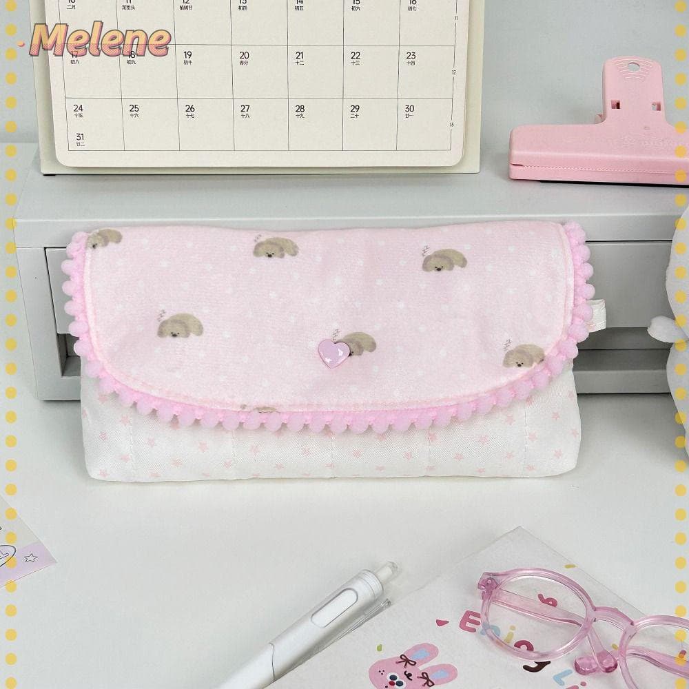Bolsa Para Caneta MELENEY9 , Lápis Com Estampa De Cachorrinho Zíper , Organizador Portátil De Papelaria De Grande Capaci