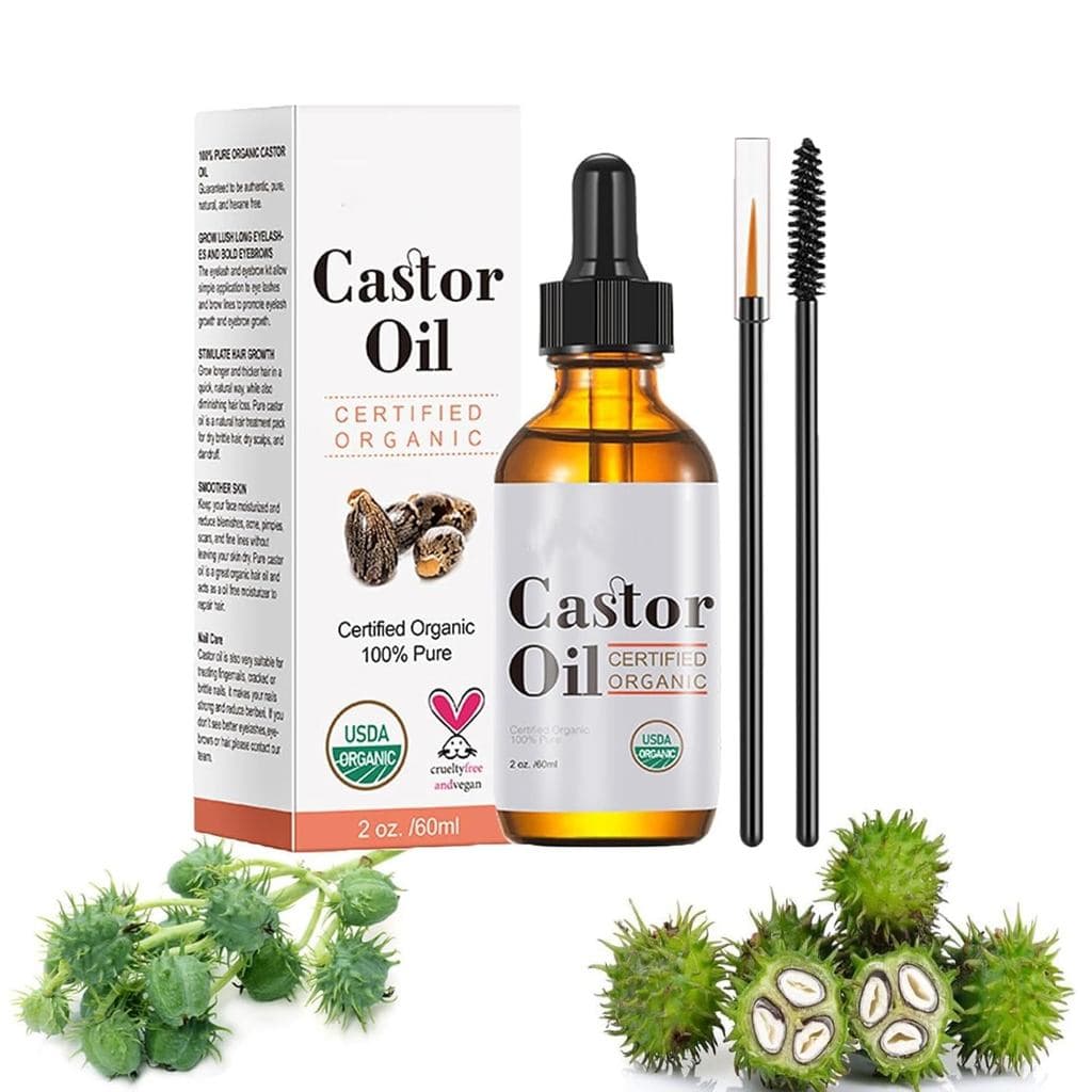 Óleo de rícino, óleo de rícino 100% puro e natural, óleo de rícino orgânico prensado a frio, usado para promover o cresc