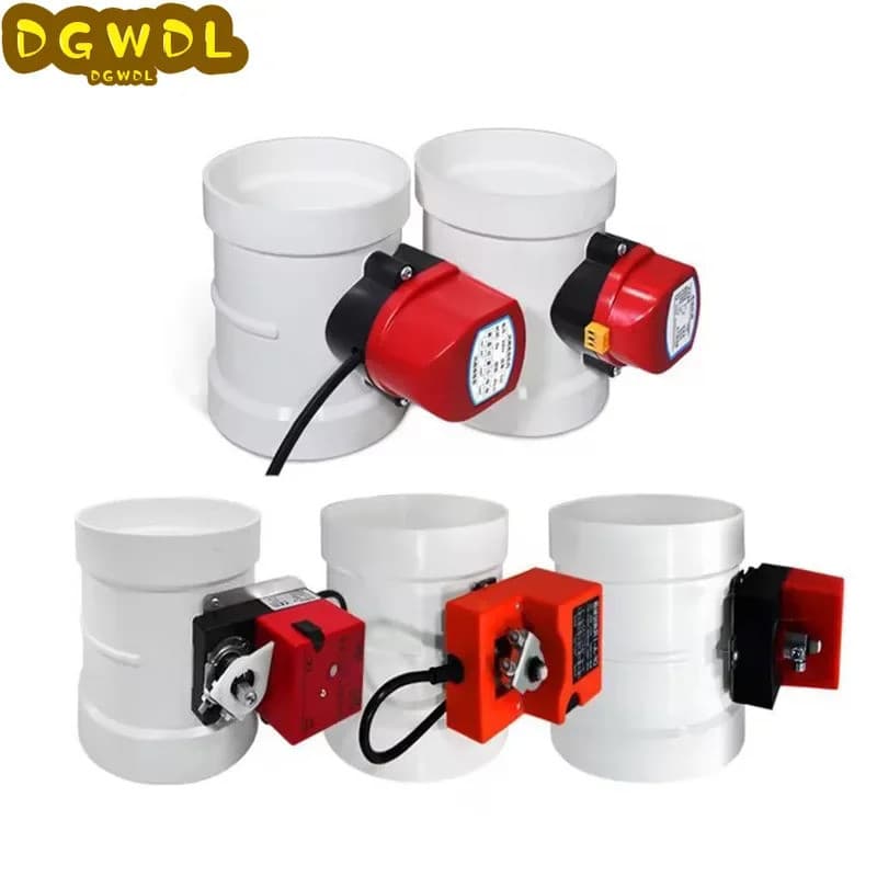 Regulador de Vazão de Ar para Tubos Redondos de 75mm, 110mm, 160mm, com Motor Elétrico de PVC, Válvula de Retenção e Con