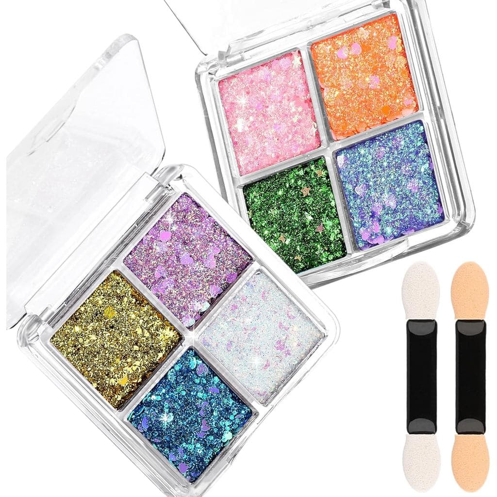 Paleta de Glitter Facial FANDAMEI, 2 Peças de Gel Glitter com 8 Cores para Rosto, Corporal para Mulheres, Glitte