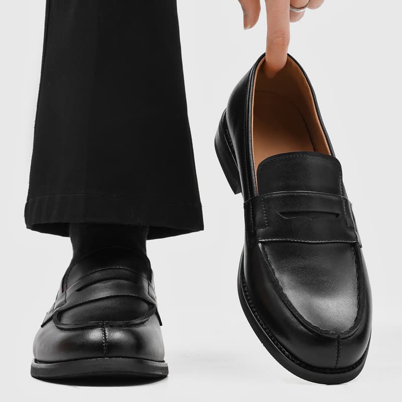 2026 mocassins retrô masculinos estilo fino britânico mocassins casuais conjunto de duas peças pé preto sapatos de couro