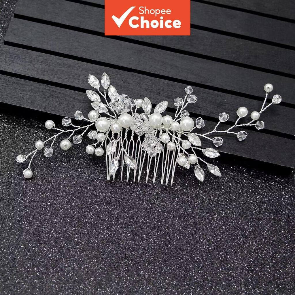 Pente de Cabelo de Noiva com Pérolas de Cristal, Acessório Luxuoso para Véu de Casamento
