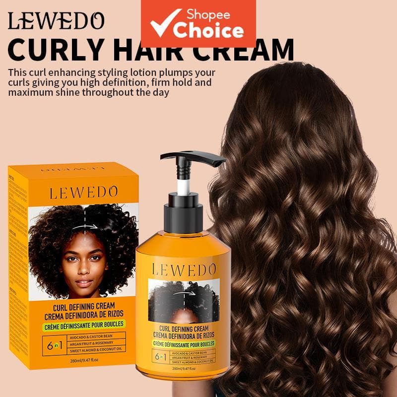 LEWEDO Creme para Cabelos Ondulados 280ml Ondas, Cachos e Controle de Frizz Creme Leve para Cabelos Ondulados Realça
