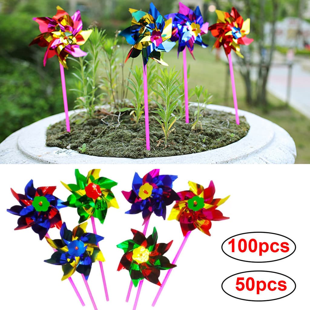 50/100 Pçs DIY Gramado Moinho De Vento Plástico Colorido Catavento Cor Misturada Festa Jardim Casa Decorações Crianças B