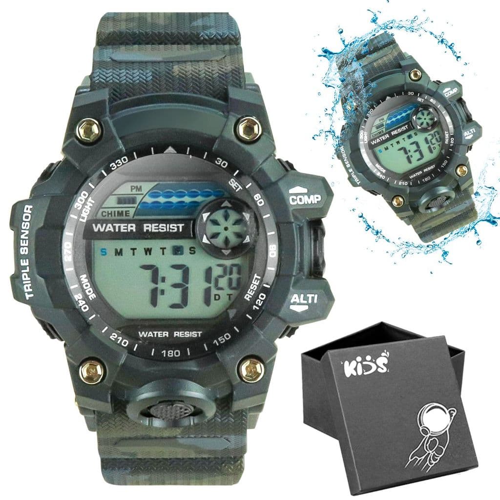 relogio digital led camuflado infantil prova dagua caixa