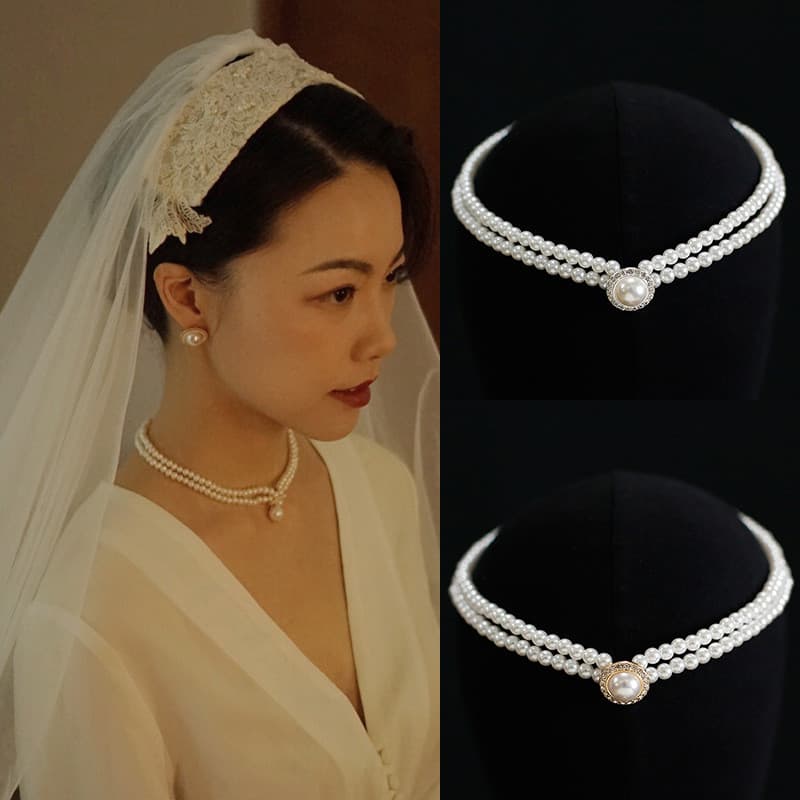 Europeu americano Retro estilo ocidental colar de casamento de noiva colar de pérolas de camada dupla estilo simples col