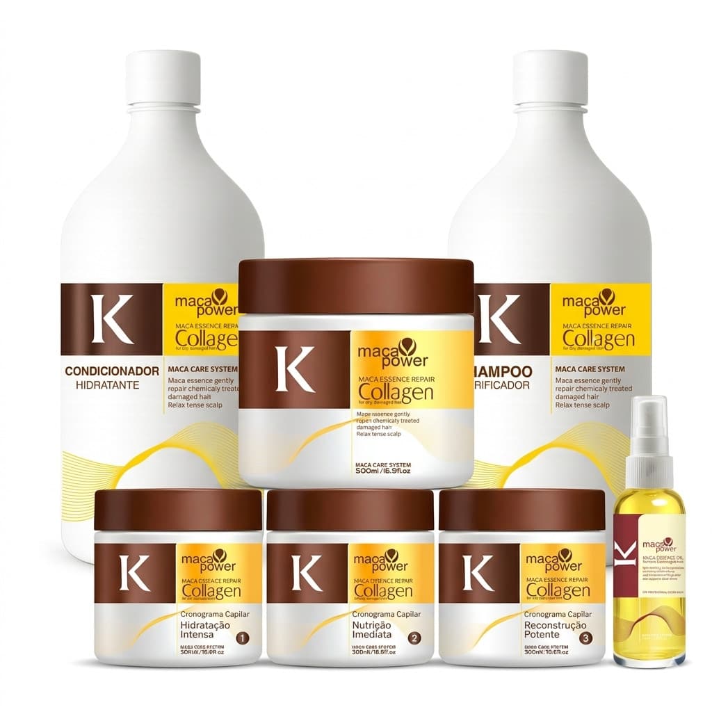 Kit 7 Produtos Cronograma Capilar Shampoo 1L Condicionador 1L Máscara E Reparador 50ml